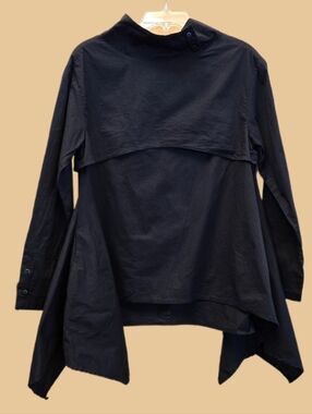 Etna Maar Layered Asymmetrical Blouse Tunic Top Pockets Black S Art To Wear